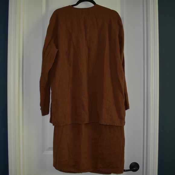 Flax maxi linen skirt and top brown button down - Picture 4 of 12
